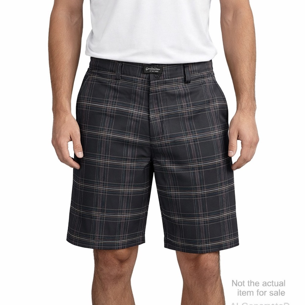 Gordon Cooper Golf Shorts 36 Black Plaid Stretch Performance Flat Front